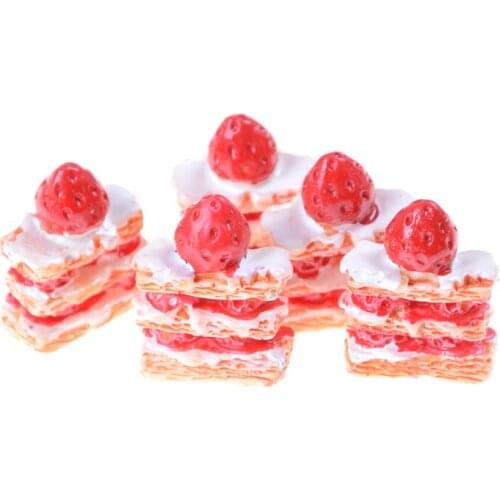 5PCS DIY Mini Strawberry Napoleon Cake Decor Figurine Cabochon Kitchen Toys Dollhouse/Miniatures Phone Case Accessories