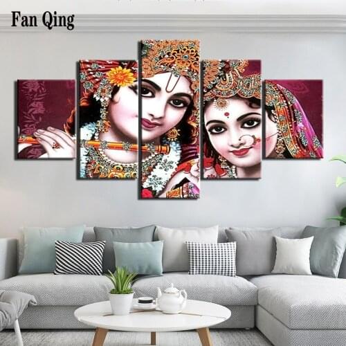 5d diy diamond painting 5 pcs Wall painting Krishna and Radha arts full square round Rhinestone diamond embroidery