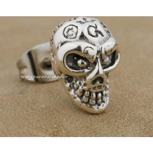925 Sterling Silver Skull Earring Mens Biker Rocker Earring 8R022