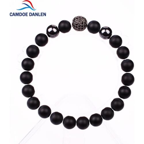 8 Style Natural Black Stone Matte CZ Beads Yoga Bracelet Men Elastic Rope Chain Zircon Ball Charm Bracelet for Women Man jewelry