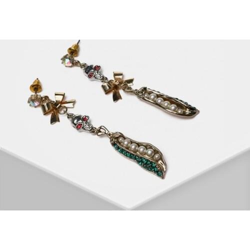 Amorita boutique Retro skull bow leaf design drop earrings