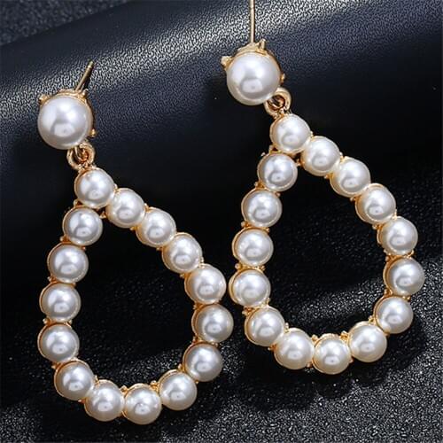 CRLEY Pearl Jewelry Water Drop Shape Simulated Pearl Dangle Earrings for Women Created Classic Wedding Party Jewelry Gifts