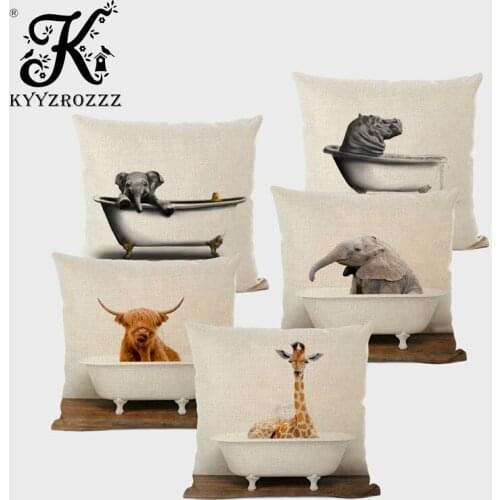 Home Art Deco Animal Cushion Cover Cute Panda Alpaca Hippo Elephant Giraffe Fun Print Hotel Sofa Bed Cushion Cover Fundas Cojin