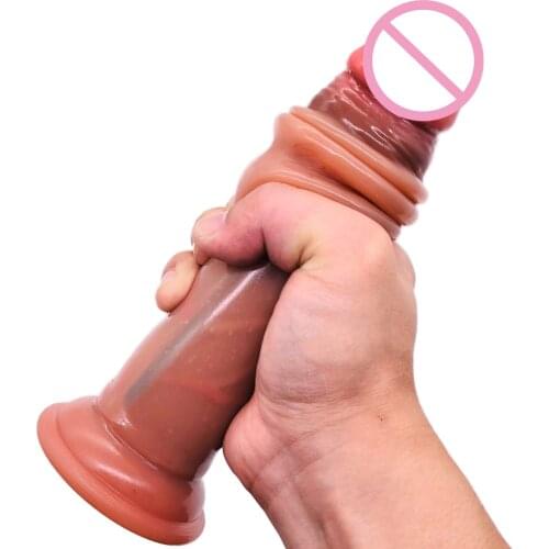 Liquid Silicone Big Dildos Suction Cup Double skin Dildo Sliding Foreskin Females Masturbation Tools Huge Realistic Penis Dildo