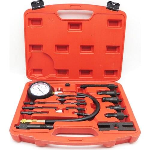 17PCS TU-15B Diesel Engine Cylinder Compression Presssure Test Meter Gauge Tool Professional Kit Direct Indirect Truck Auto Tool