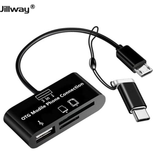 Jillway Type-c Micro 3 in1 USB SD TF phone OTG Card reader Host Adapter SD Card Reader for Samsung Galaxy S4 S2 S3 Note 2 Tablet