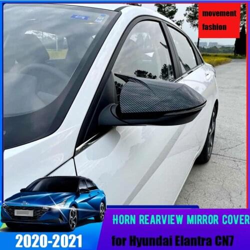 ABS rearview mirror protective shell chrome-plated carbon fiber decorative horn cover exterior for Hyundai Elantra Avante CN7 21