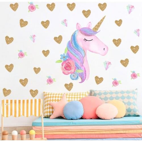 Beautiful Unicorn And Heart Shape Pattern Wall Stickers For Home Decoration Diy Girls Room Wall Mural Art Kids Decals Pvc Poster
