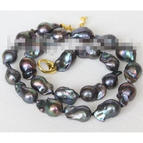 Beautiful luster 18" 17mm Baroque black Reborn keshi pearls necklace 36"