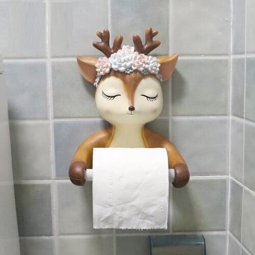 CREATIVE PUNCH FREE TOILET PAPER HOLDER LITTLE DEER WALL MOUNTED TOILET PAPER ROLL TOILET HOME WALL DECORATIONS R2808