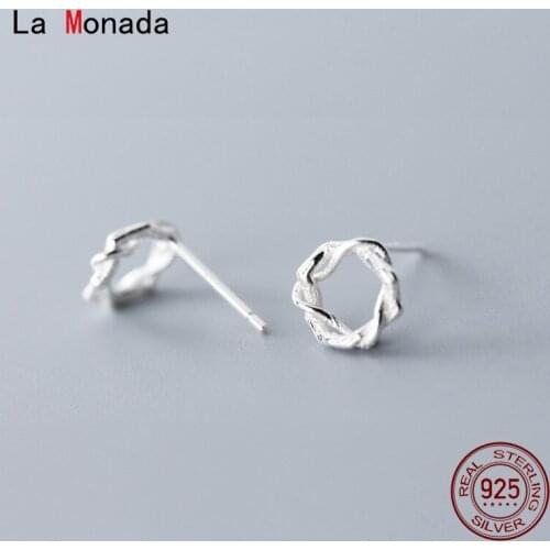La Monada Twist 925 Silver Earrings For Women Minimalist Korean 925 Sterling Silver Earrings Stud Circle Jewelry For Women