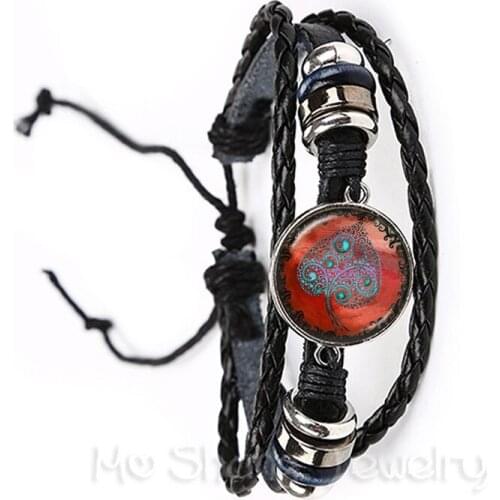 Hot Sale Vintage Tree of Life Glass Cabochon Bracelet For Men Women Children Black/Brown Leather Bangles Jewelry Gift