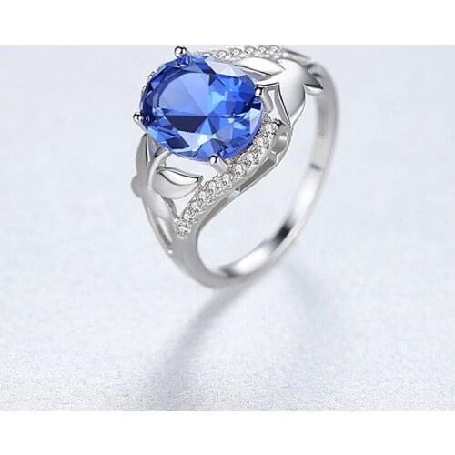 Trendy 100% 925 Sterling Silver Created Sapphire High Carbon Diamond Elegant Anniversary Rings For Women Party Fine Jewelry