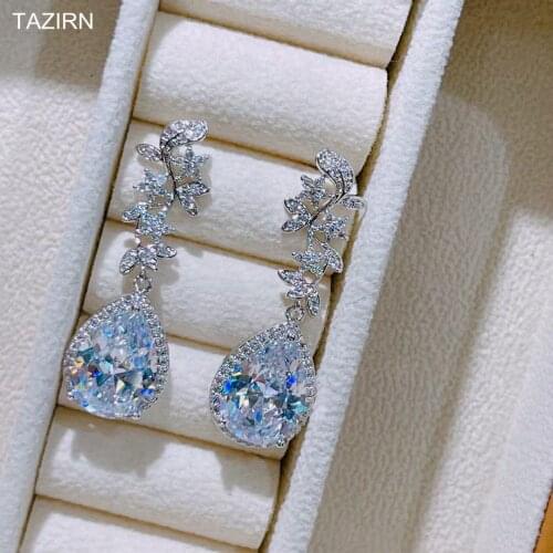 Trendy CZ Water Drop Earrings Jewelry Accessories 3A+ Zircon Birthday Wedding Bridal Jewelry Women Dangle Piercings Earrings