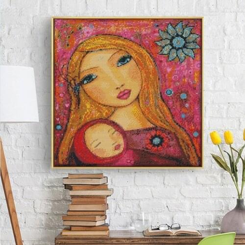 Character pattern cross stitch kit abstract art watercolor mother and daughter 14ct11ct Chinese needlework embroidery DIY crafts