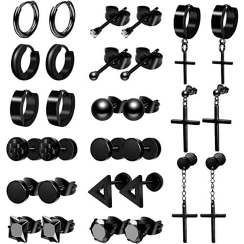 15 Pairs Stainless Steel Earrings Set for Men Black Stud Earrings Mens Earrings Black Hoop Earrings Jewelry Piercings for Men