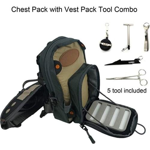 Aventik Fly Fishing Chest Bag Ultra Light Multiple Pockets Chest Pack with Vest Pack Tool Combo