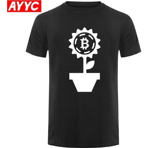 New Bitcoin Potted Plants Printed T Shirts 100% Cotton Short Sleeved Tops Tees 31 Colour Virtual Currency Bitcoin Tees