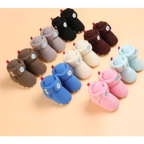 Freshman Girls Boys Pure Color Buttons Velcro To Keep Warm And Comfortable Baby Boots 0 To 18 M Baby Toddler Shoes