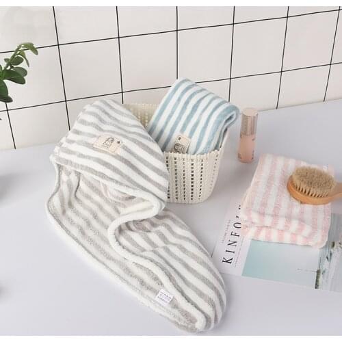 65x25cm Microfiber Hair Towel Wrap for Women Stripe Towels Adult Towels Bathroom Absorbent Towel Quick Dry Towel for Head