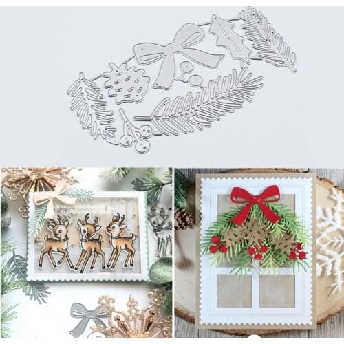 Christmas Leaves Pine Metal Cutting Dies Stencil DIY Xmas Scrapbooking Decor