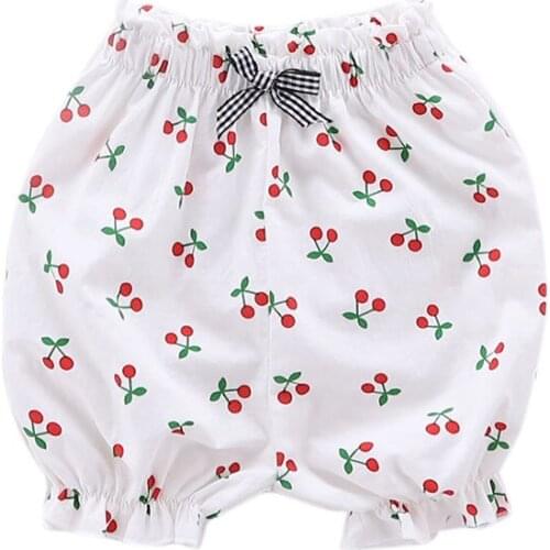 Toddler Pants Baby Girl Kids Summer Flared Trousers Cartoon Cherry Grid Bowknot Loose Comfortable Cotton Children Short Pant