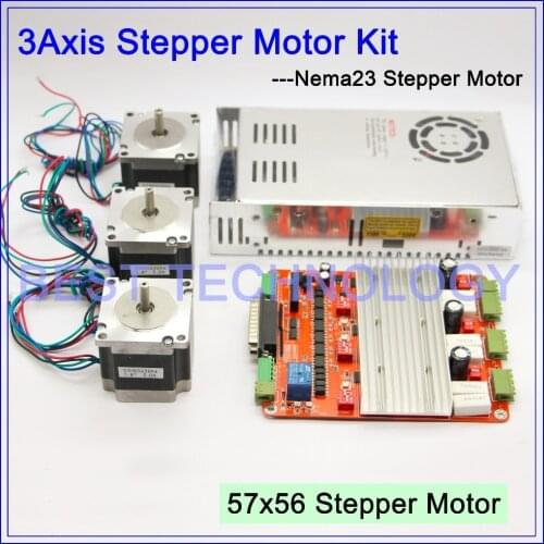3Axis CNC controller kit 3PCS Nema23 CNC stepper motor 57x56mm + CNC Driver Control board 2.5A,12-36V + 250w power supply