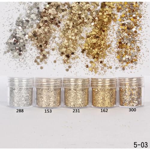 Ultrathin Sequin 1Box 10ml Champagne Silver Gold Mixed Glitter Powder Sequins Powder Gel Nail Art Decoration DIY Craft Supplies