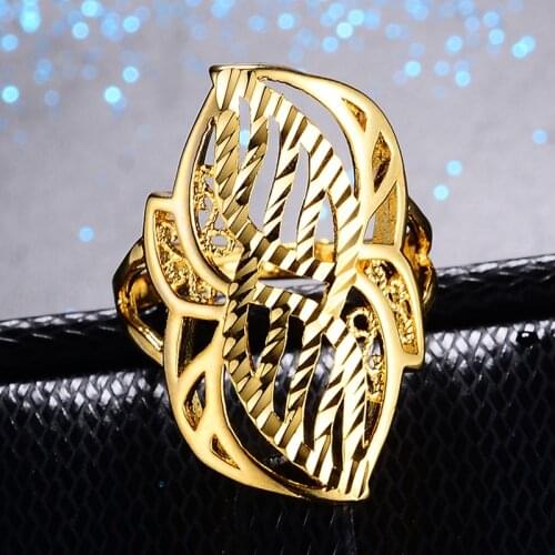 WANDO Ethiopian Hollow Leaves Wedding Ring big flower Gold Color RingsEritrea Africa Middle East Italy French womenjewelry R68