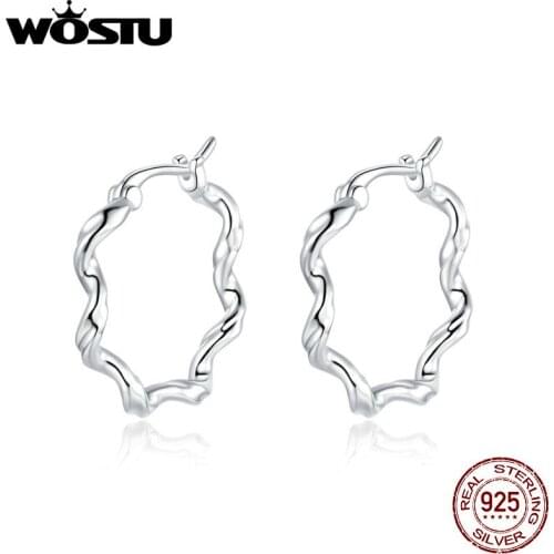 WOSTU Wave Earrings 925 Sterling Silver Geometric Women Simple Stud Earrings Female Classic Silver Earrings Jewelry BKE976