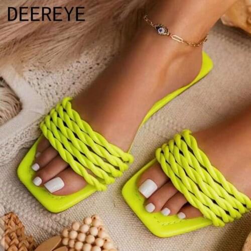 High Quality PU Twist Ladies' Flat Outdoor Mules Slippers Roman Style Slip On Sandals Square Toe Shoes For Women Summer 2021