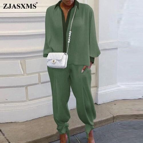 2021 Spring Summer Sleeveless Two Piece Set Women O Neck Slit Long Blouse and Wide Leg Pants Suit Lady Solid Fashion Outfits 3XL