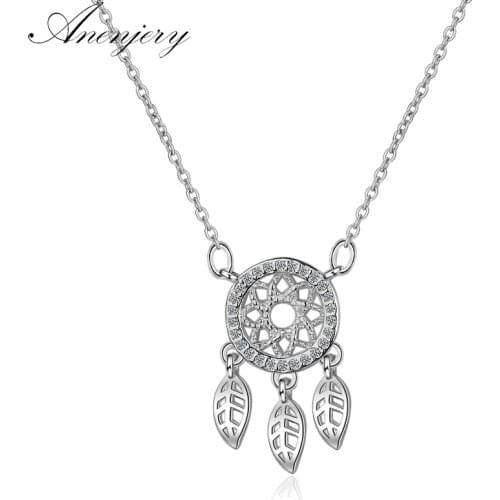 ANENJERY 925 Sterling Silver Hot Sale Micro CZ Dream Catcher Necklace Zircon Necklace For Women collares S-N268