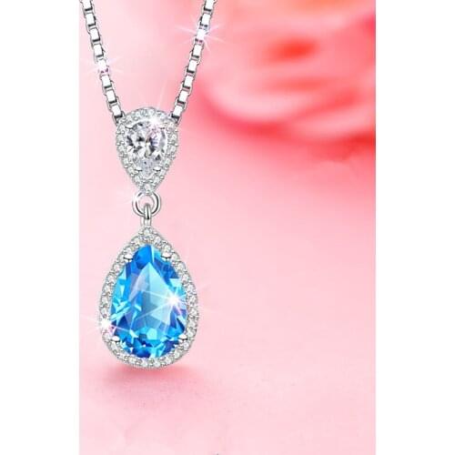 Buyee Luxury Necklace Women 13mm*9mm Colorful Crystal S925 Sterling Silver Pendant Necklace for Women Fashion Wedding Jewelry