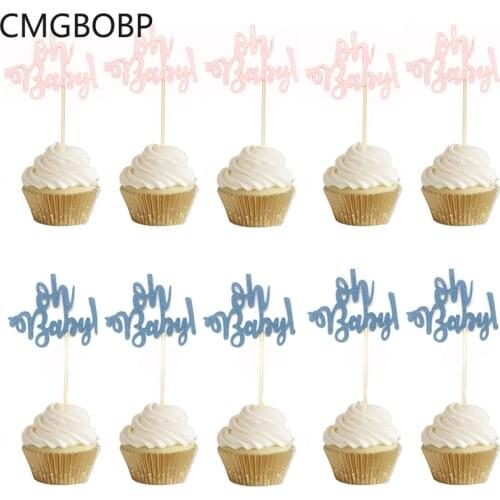 10pcs Glitter Paper Cupcake Toppers One Cake Topper 1st Birthday Cake Decorating oh Baby Girl Boy Baby Shower Party Supplies