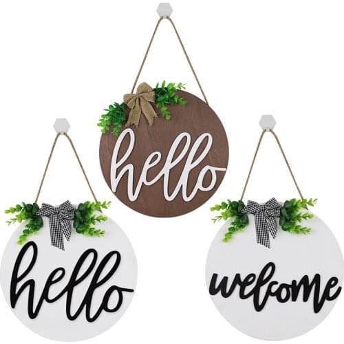 12 Inch Round Welcome Door Shape Welcome Wooden Hanging Sign House Handicraft Decor for Home Garden Doorway Decoration