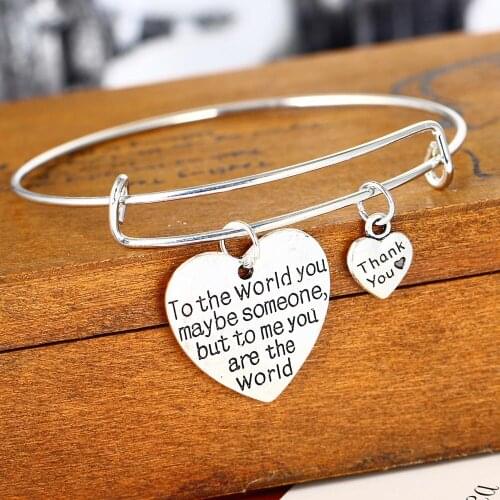 12PC/Lot To The World You Maybe Someone But To Me You Are The World Bangle Thank You Heart Charms Friends Couples Bracelet Gifts