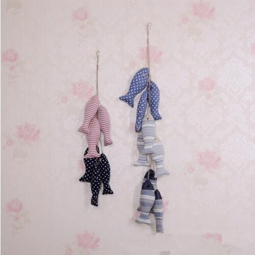 3pcs/lot Mediterranean Style Linen Cloth Fish Hanger Bunch Nautical Decor 3D Sticker For Wall Hanging Decoration MP 010