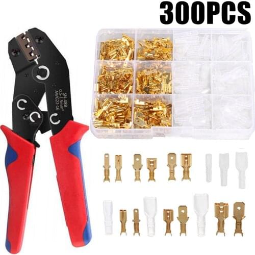 300PCS Insulated Male Female Wire Connector 2.8/4.8/6.3mm Electrical Wire Crimp Terminals Spade Connectors + Crimping Plier