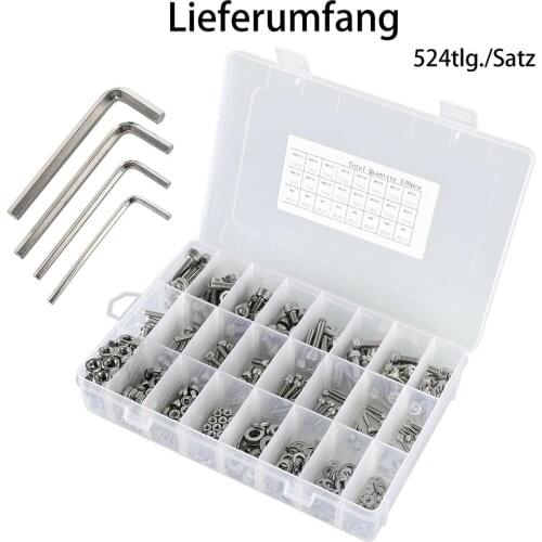 520Pcs 304 Stainless Steel Socket Screws and Nuts M3 - M6 Hex Socket Head Cap Screws Assortment Set Kit with Storage Box