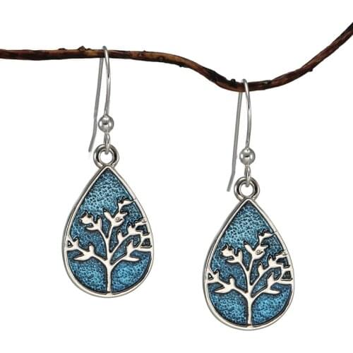 Bohemia Ethnic Water Drop Earrings for Women Metal Retro Life Leaves Tree Pendant Long Tassel Dangle Earrings Indian Jewelry
