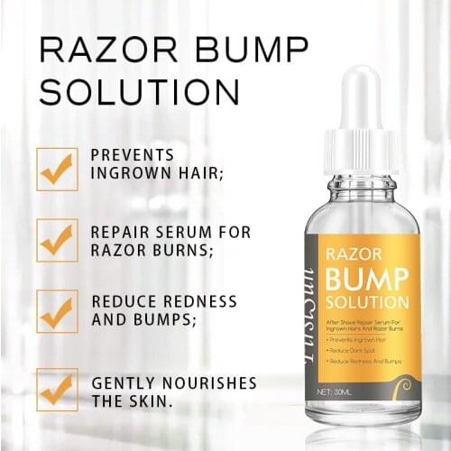 Razor Bump Stopper Hair Ingrown Care After Shave Reduces Dark Spots Redness Shaver Burns Mens and Womens Serum Solution 10ml