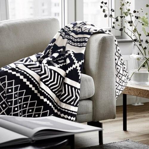 Black White Plaid Sofa Bed Cover Throw Blanket Knitted Bedspread Geometric Knit Cotton Blankets for Beds Travel TV Nap Car Manta