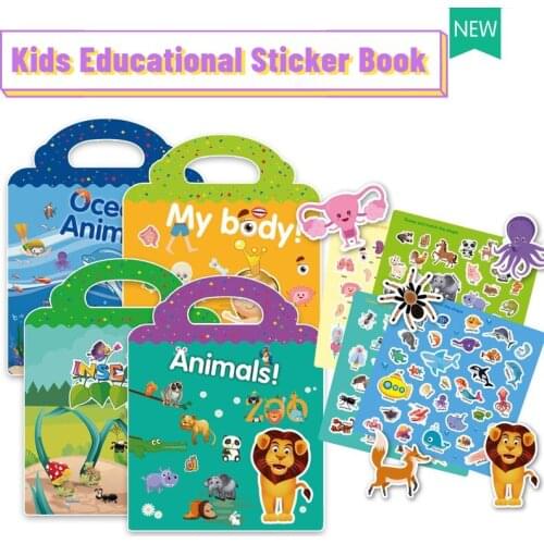 DIY Kids Stickers Book Cartoon Animal Traffic Body Cognize Early Learning Education Toys For Children Reusable Puzzle Game Gifts