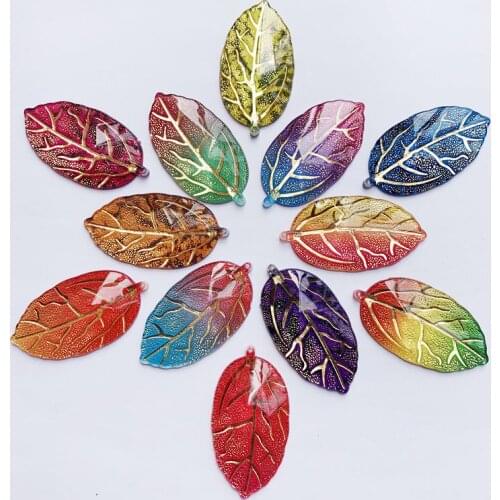 DIY 10pcs Rainbow leaves shaped Resin Rhinestones applique crystals flatback stones for Jewelry Crafts Decoration pendant