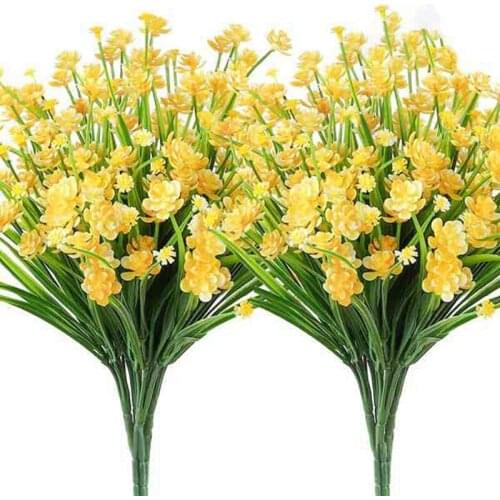 Hot 20 Bunches of Artificial Flowers for Outdoor Decoration, Outdoor Plastic Green Shrubs and Garden Decoration (Yellow)