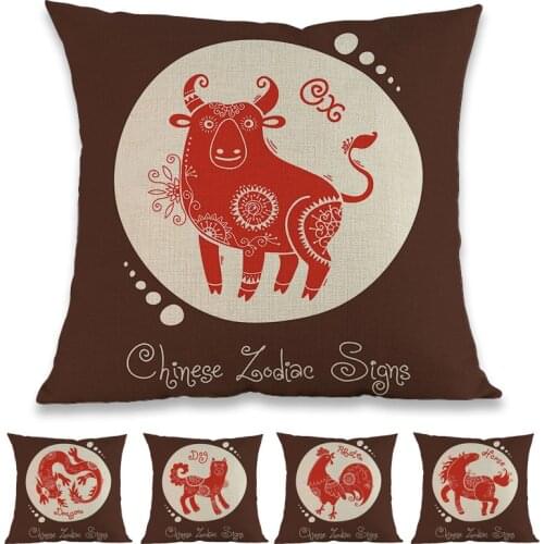 Chinese Traditional Paper-cut Style Chinese Zodiac Signs 12 Symbolic Animals Pillow Case Home Sofa Decoration Cushion Cover