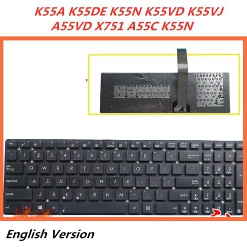 Laptop English Keyboard For Asus K55A K55DE K55N A55C K55N K55VD K55VJ A55VD X751 notebook Replacement layout Keyboard