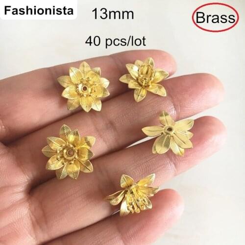 Fashionista - 40 pcs 13mm Raw Brass Flower Bead Caps,Multi-layer Brass Flowers For Jewelry & Crafts Making,DIY Supplies