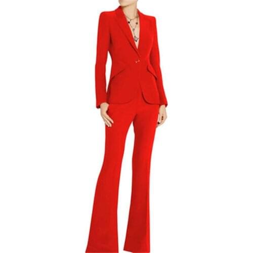 Red suit suit female spring autumn capable professional ladies suit two-piece boot cut pant suit women blazer set High-end New